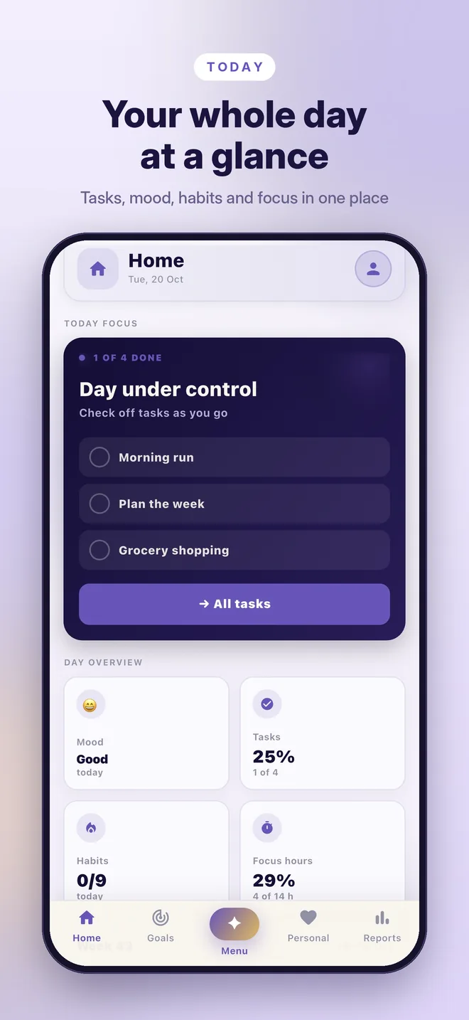 Ladna home screen: your whole day at a glance